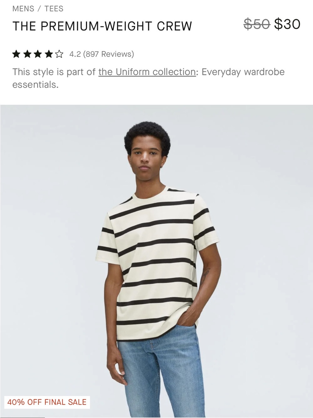 Everlane Cream Tee with Black Stripes organic cotton